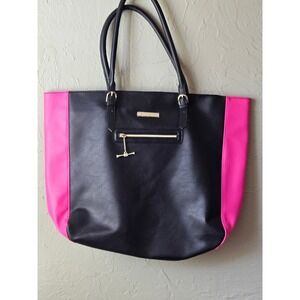 Juicy Couture Black Pink Tote Bag Gold Hardware Zip Pocket Shoulder Bag